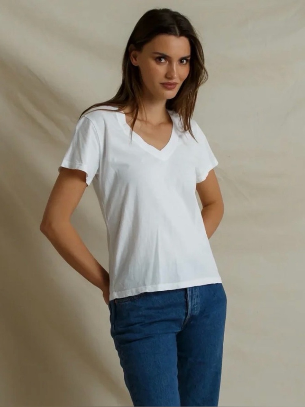 Classic V-Neck Women's Tee - White HENDRIX
